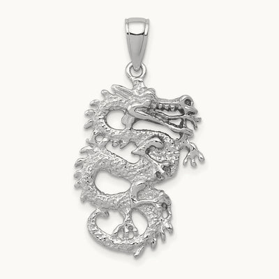 3-D Dragon Charm, 14K White Gold