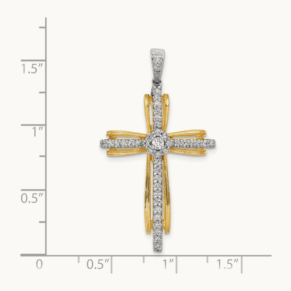 Diamond Passion Cross Pendant — 14K Two-Tone Gold, 40mm