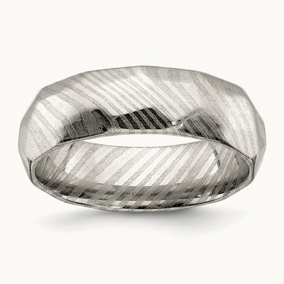 Damascus Steel Polished Faceted Band, 7mm