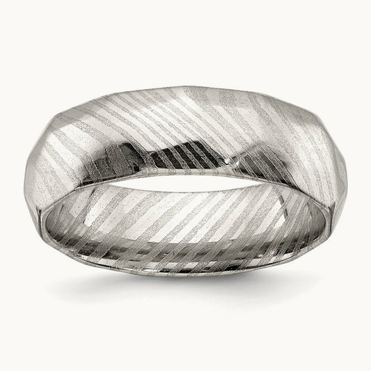 Damascus Steel Polished Faceted Band, 7mm