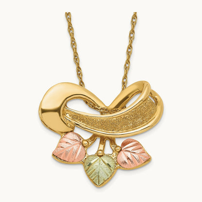 Black Hills Gold Textured D/C Fancy Leaf Chain Slide Necklace