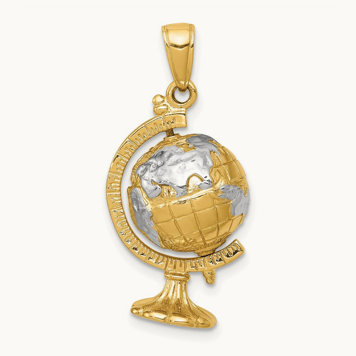 w/Rhodium 3-D Moveable Globe Pendant, 14K