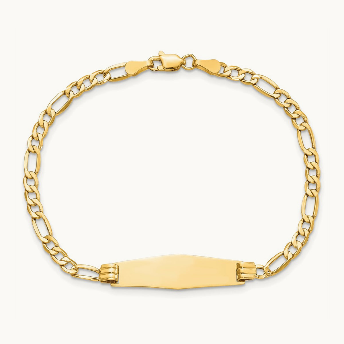Semi-solid Soft Diamond Shape Figaro Link ID Bracelet, 14K