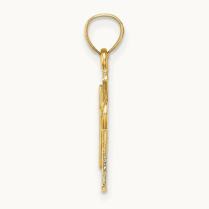 Solid Textured Cross Charm, 14K