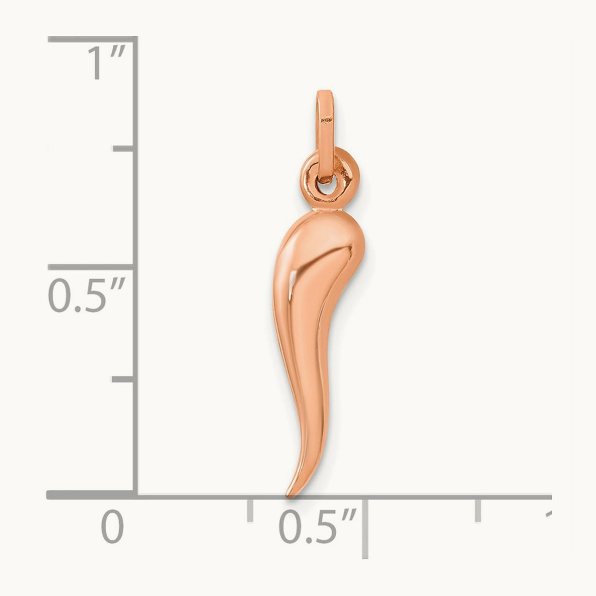 3D Italian Horn Charm — 14K Rose Gold, 25mm