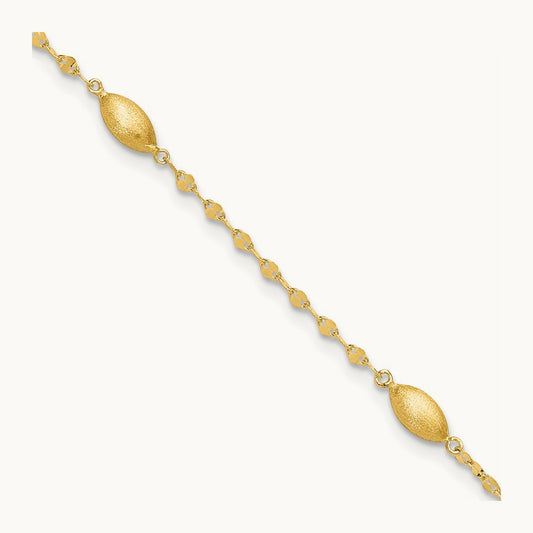 Diamond-cut w/Satin Oval Beads Bracelet, 14K