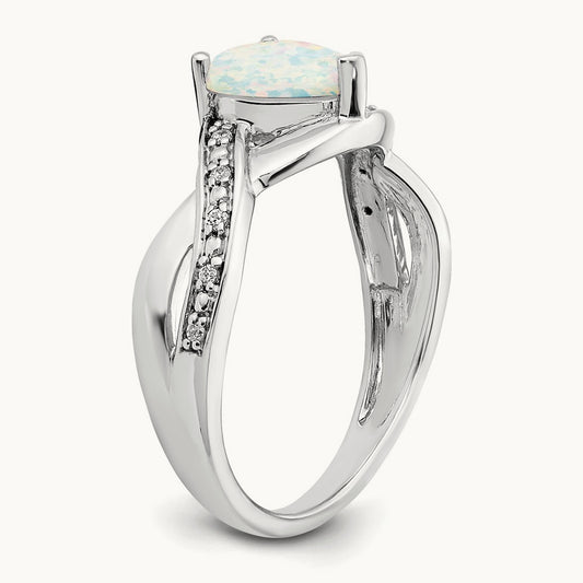 Created Opal and Diamond Heart Ring, 14K White Gold