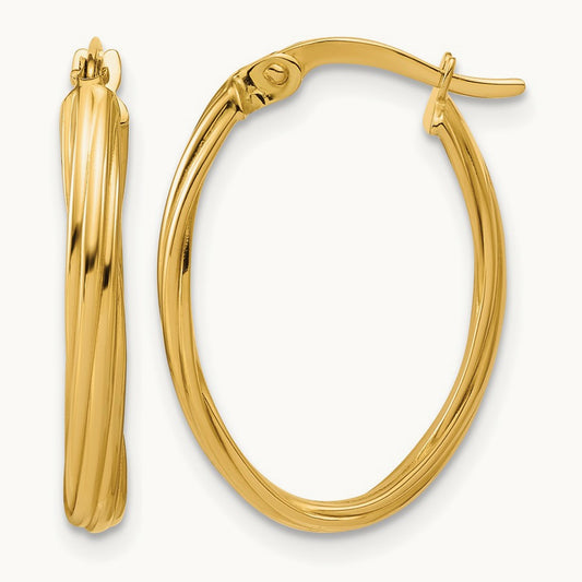 Polished and Grooved Twist Oval Hoop Earrings — 16.5mm