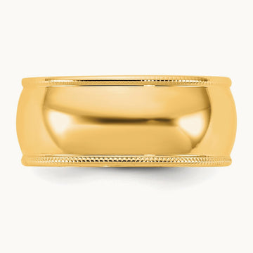 Lightweight Milgrain Half Round Band, 8mm, 10K Yellow Gold