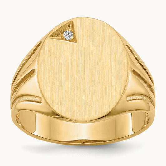 14.0x16. Open Back AA Diamond Mens Signet Ring, 0mm, 14K