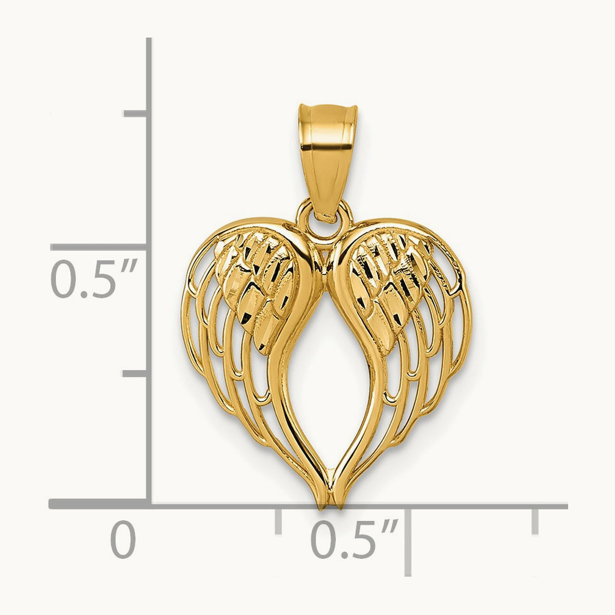 Polished and D/C Wings In Heart Shape Pendant, 14K