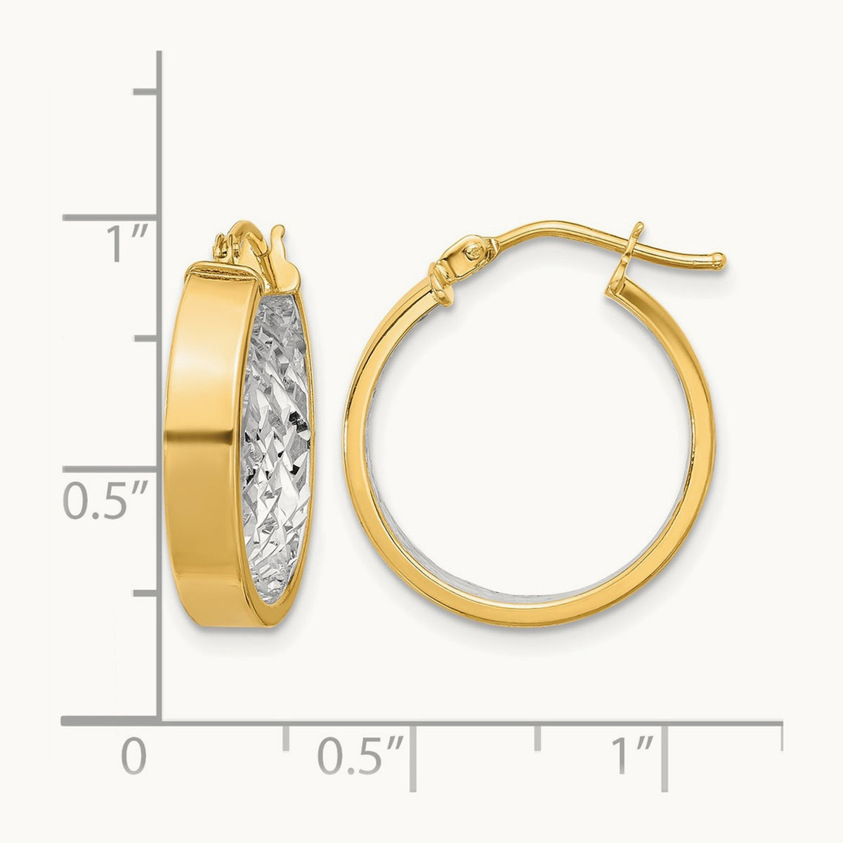 w/ White Rhodium Polished and Diamond-cut Hoop Earrings, 10K — Leslie's