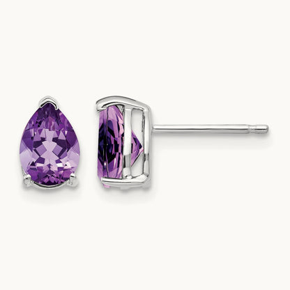7x5mm Pear Amethyst Earrings, 14K White Gold