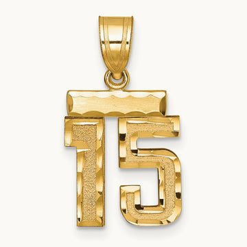 Small Brushed Diamond-cut Number 15 Charm, 14K