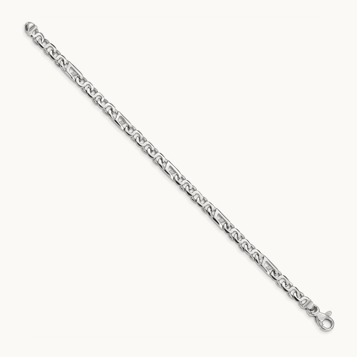 Hand Polished White Gold Fancy Link Bracelet — 7 inch
