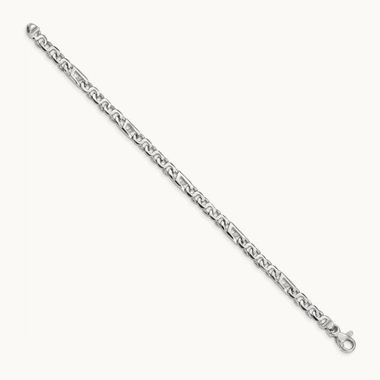 Hand Polished White Gold Fancy Link Bracelet, 4.3mm, 14K