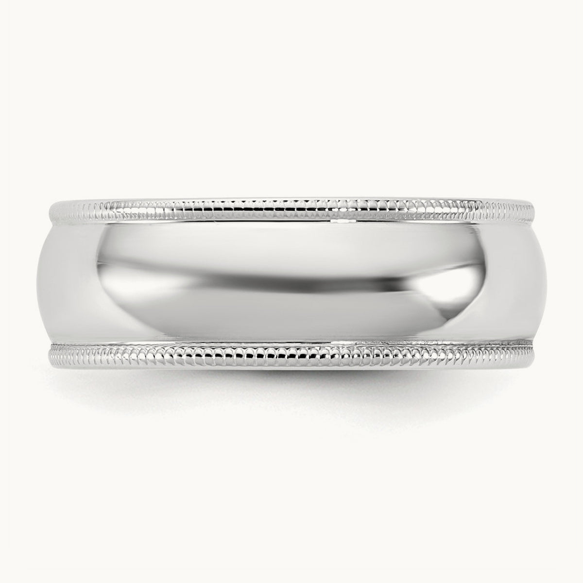 Lightweight Milgrain Half Round Band, 6.5mm, 10K White Gold
