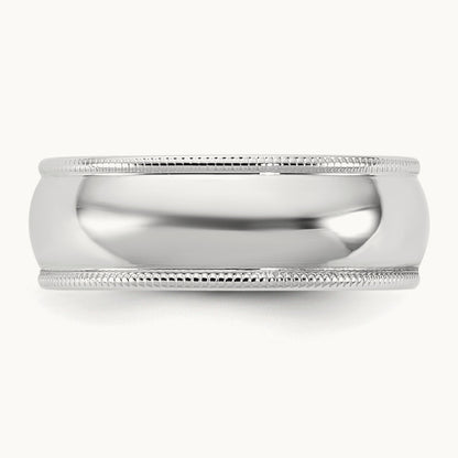 Lightweight Milgrain Half Round Band, 6.5mm, 10K White Gold
