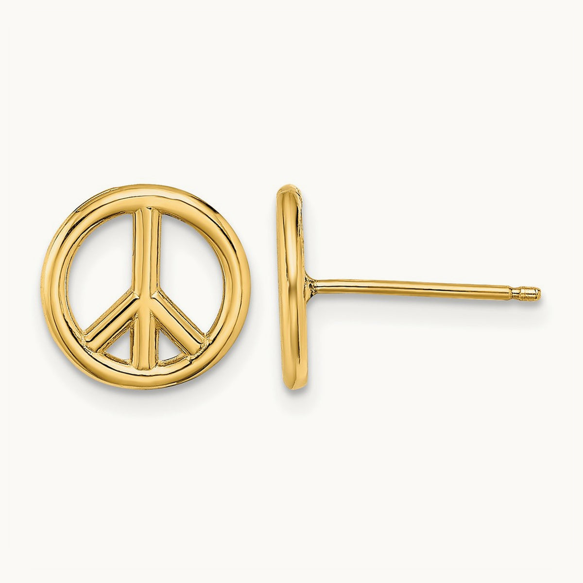 Polished Peace Symbol Post Earrings — 14K Yellow Gold, 10.2mm
