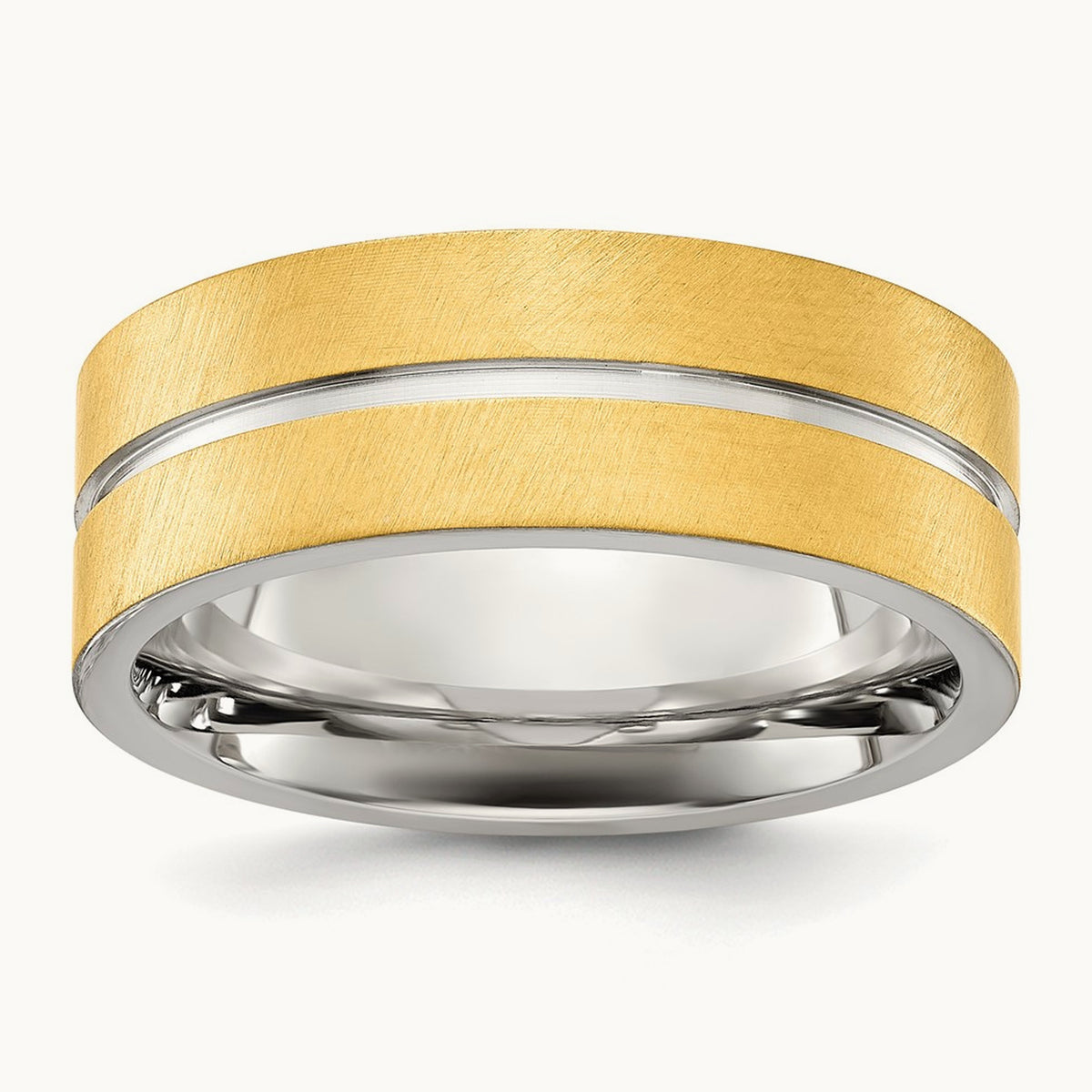 Brushed and Polished Yellow IP-plated Band, 8mm, Titanium
