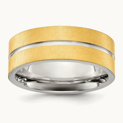 Brushed and Polished Yellow IP-plated Band, 8mm, Titanium
