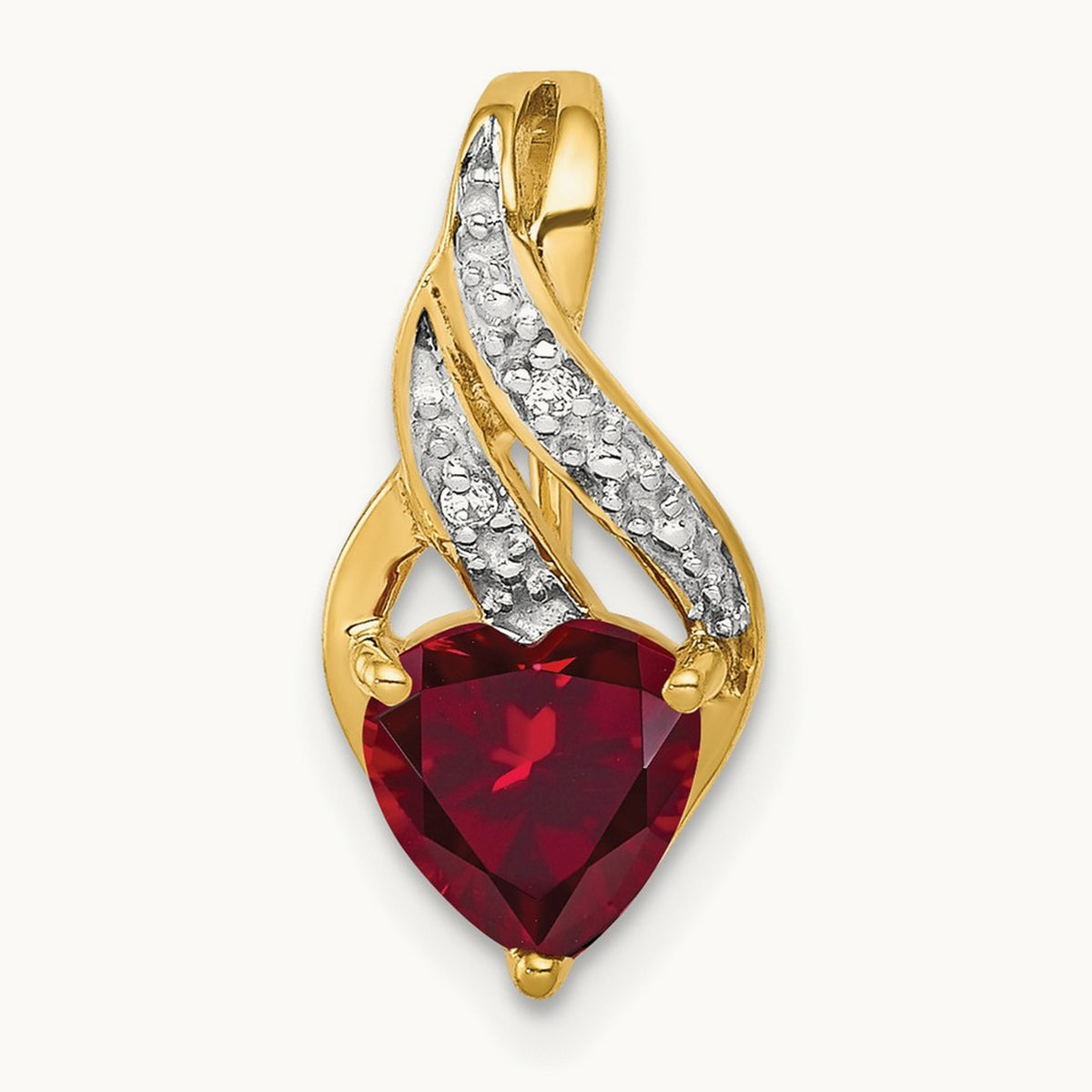 Diamond and Created Ruby Polished Heart Pendant, 14K
