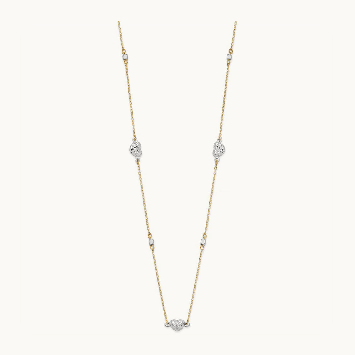 Polished D/C Hearts Necklace, 14K Two Tone