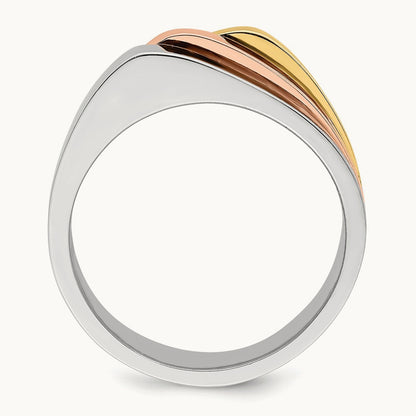Tri-Color Triple Peaked Top Band, 14K