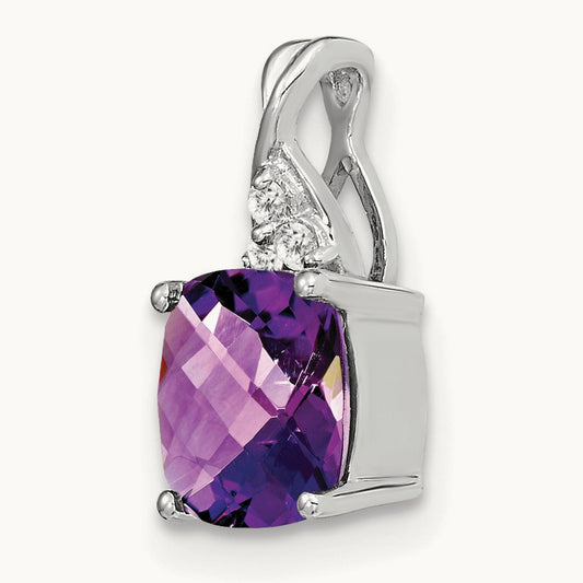 Checkerboard Amethyst and Diamond Pendant — 14K White Gold