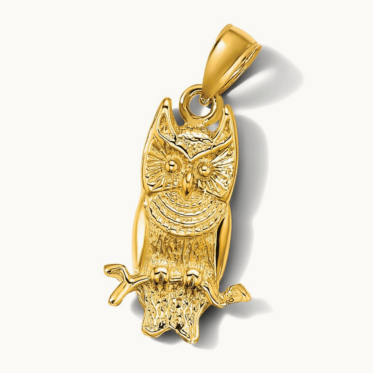 Textured Owl Charm, 14K