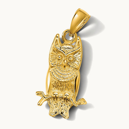 Textured Owl Charm, 14K