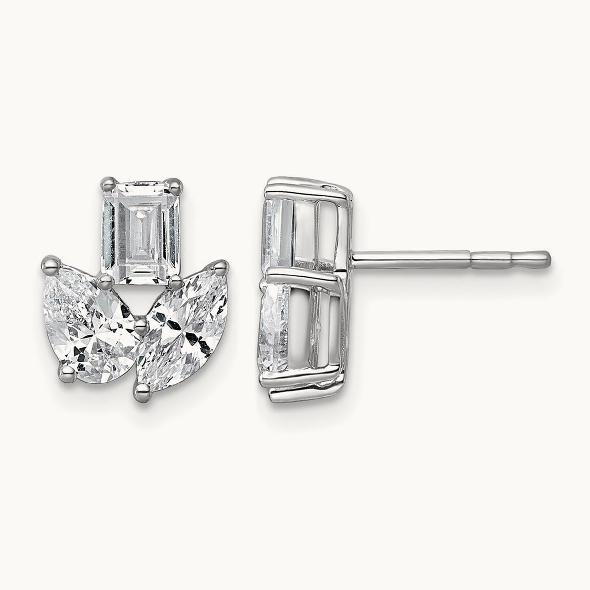 Emerald Marquise & Pear 3 Stone Earrings, 2.00 ct tw Lab-Grown Diamond