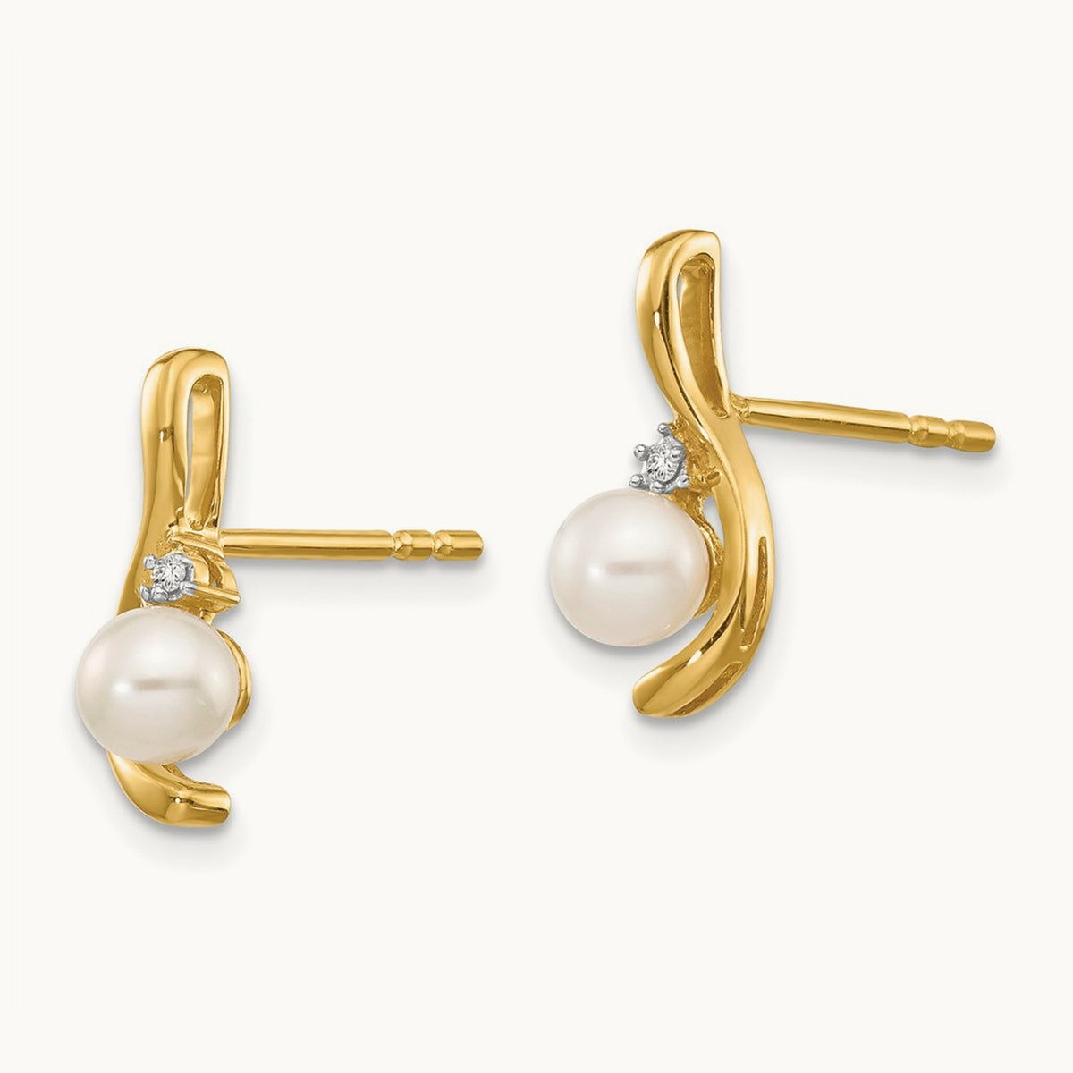 Freshwater Cultured Pearl and Diamond Post Earrings — 14K Yellow Gold, 14mm