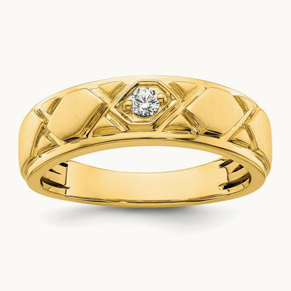 Grooved Complete Diamond Mens Wedding Band, 14K