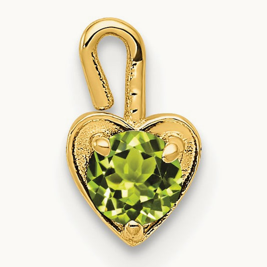 August Synthetic Birthstone Heart Charm — 14K Yellow Gold