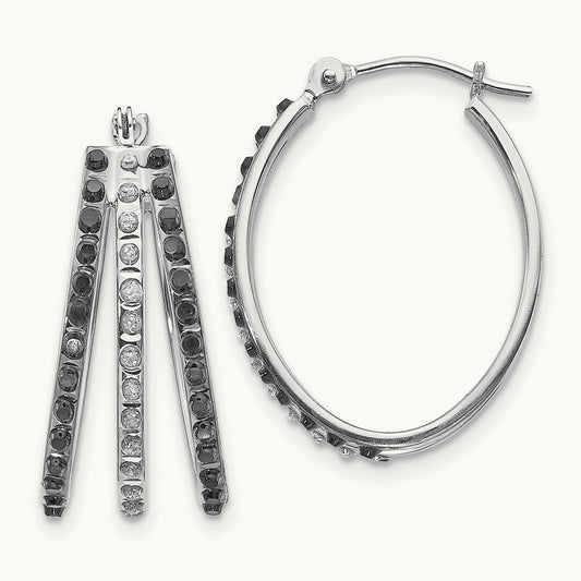 WG Diamond Fascination Dia. Dust/Accent Oval B&W 3 Hoop Earrings, 14K