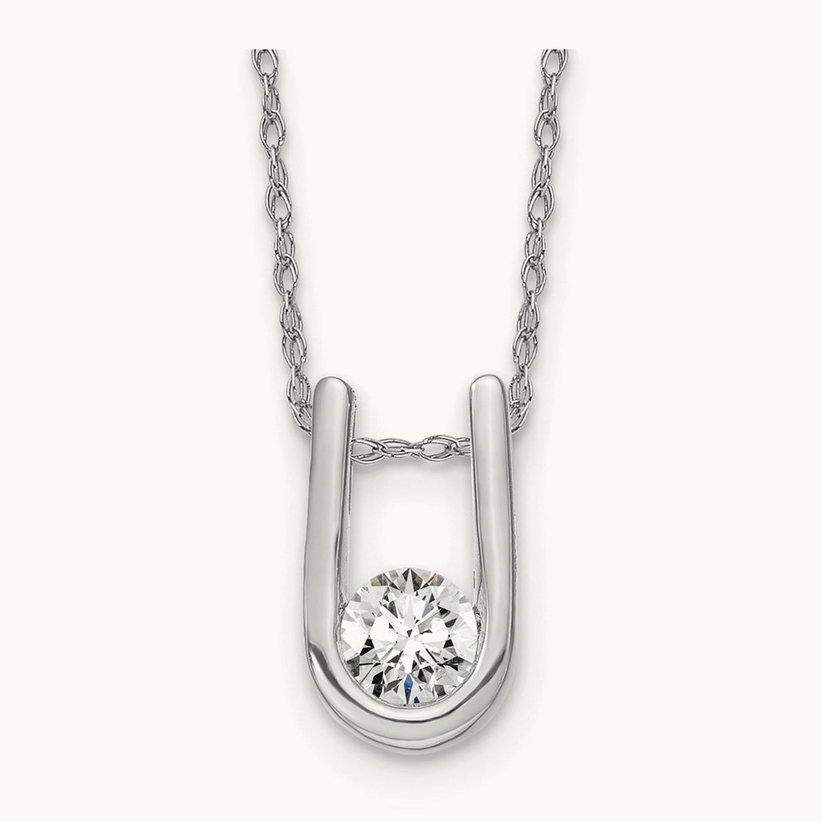 U-Shape Pendant Necklace, 0.25 ct tw Lab-Grown Diamond — 14K White Gold