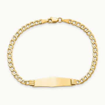 Semi-solid Soft Diamond Shape Cuban Link ID Bracelet, 14K