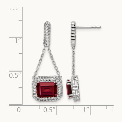 Created Ruby and Diamond Dangle Earrings, 14K White Gold