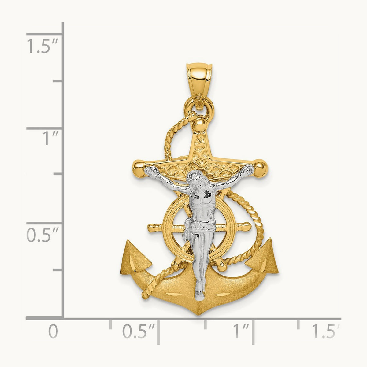 Polished/Satin D/C Mariner Crucifix Pendant, 14K Two-tone
