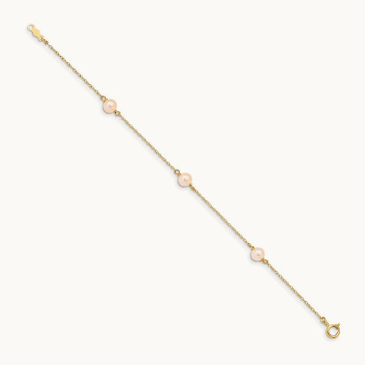 Madi K 5- Pink Near-Round FWC Pearl 3-station Bracelet, 6mm, 14K