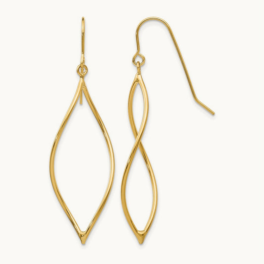 Polished Twisted Oblong Dangle Earrings — 14K Yellow Gold
