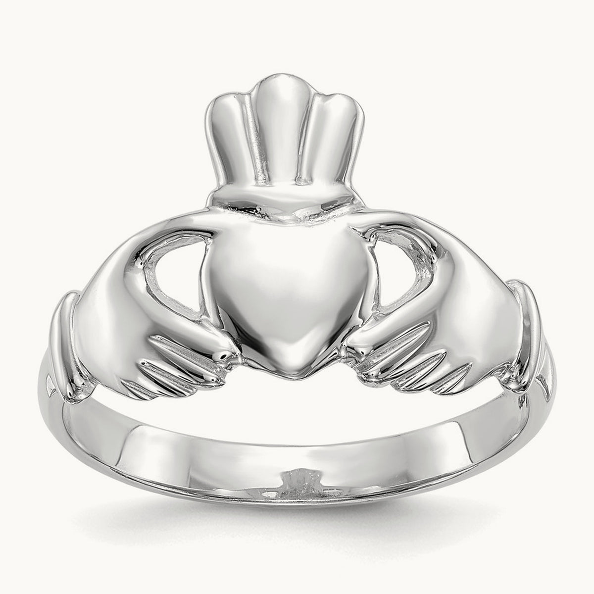 Polished Claddagh Ring, 14K White Gold