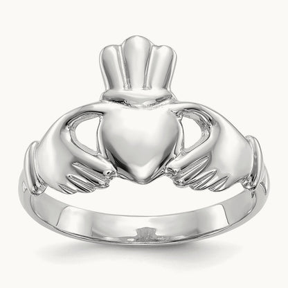 Polished Claddagh Ring, 14K White Gold