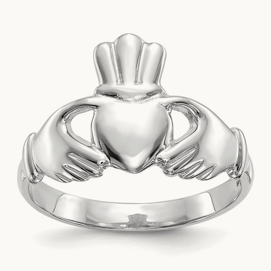 Polished Claddagh Ring, 14K White Gold