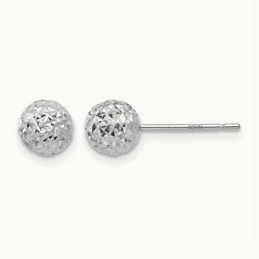 Ball Post Earrings, 6mm, 14K White Gold