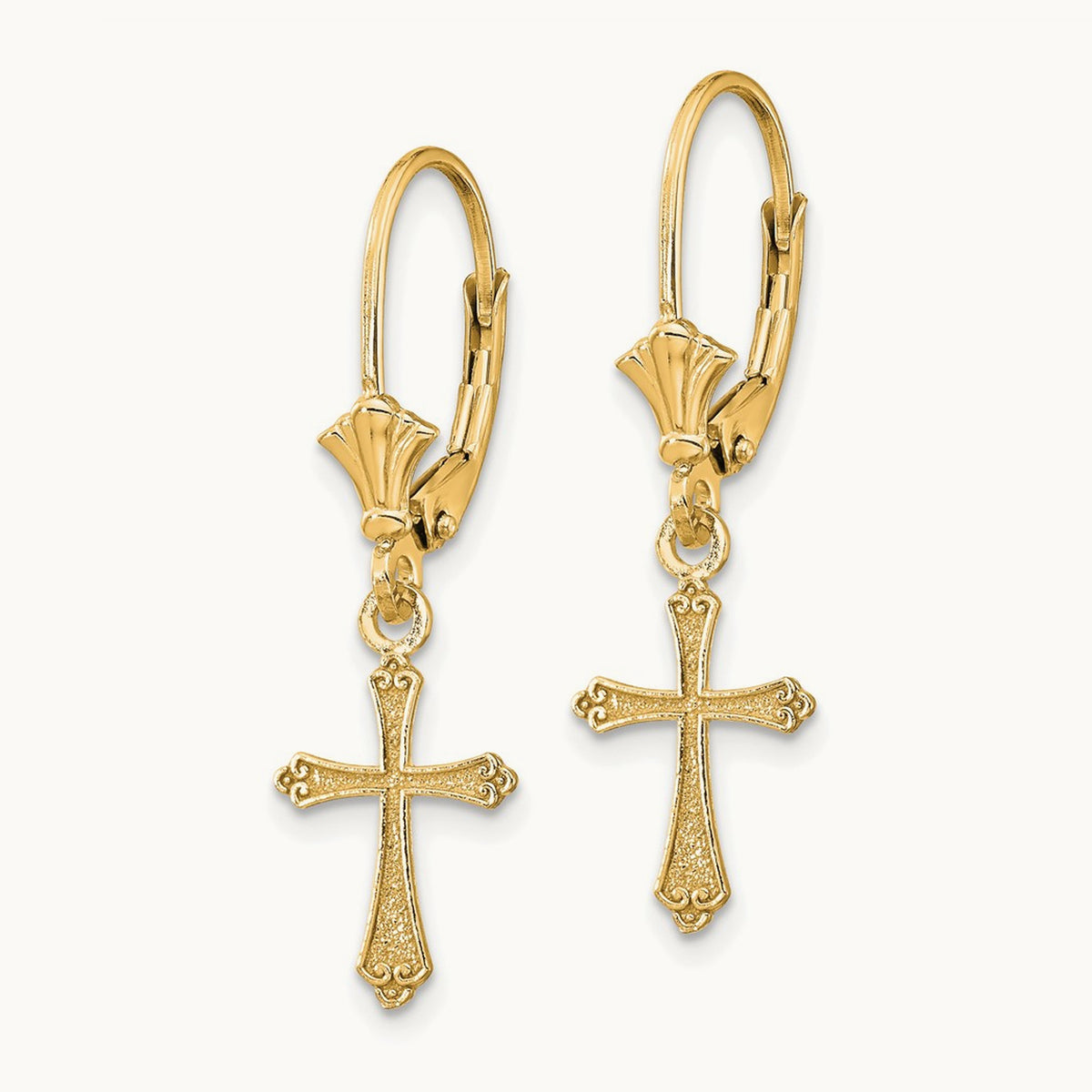 Cross Leverback Earrings — 14K Yellow Gold, 29.62mm