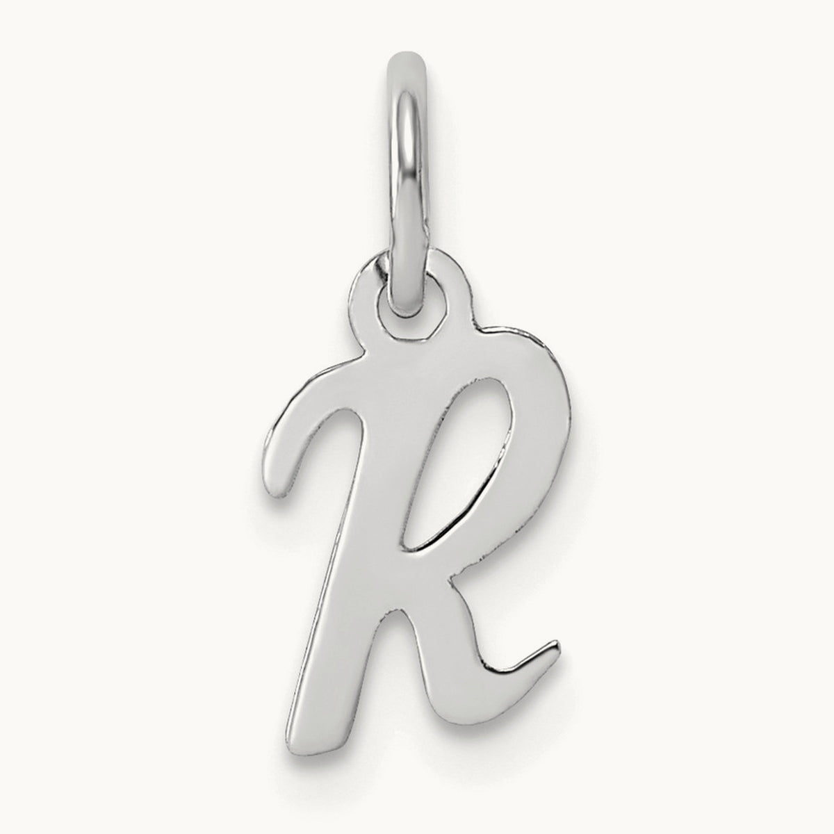 Small Script Letter R Initial Charm, 14K White Gold
