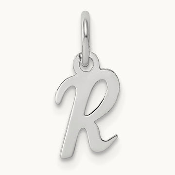 Small Script Letter R Initial Charm, 14K White Gold