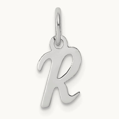 Small Script Letter R Initial Charm, 14K White Gold